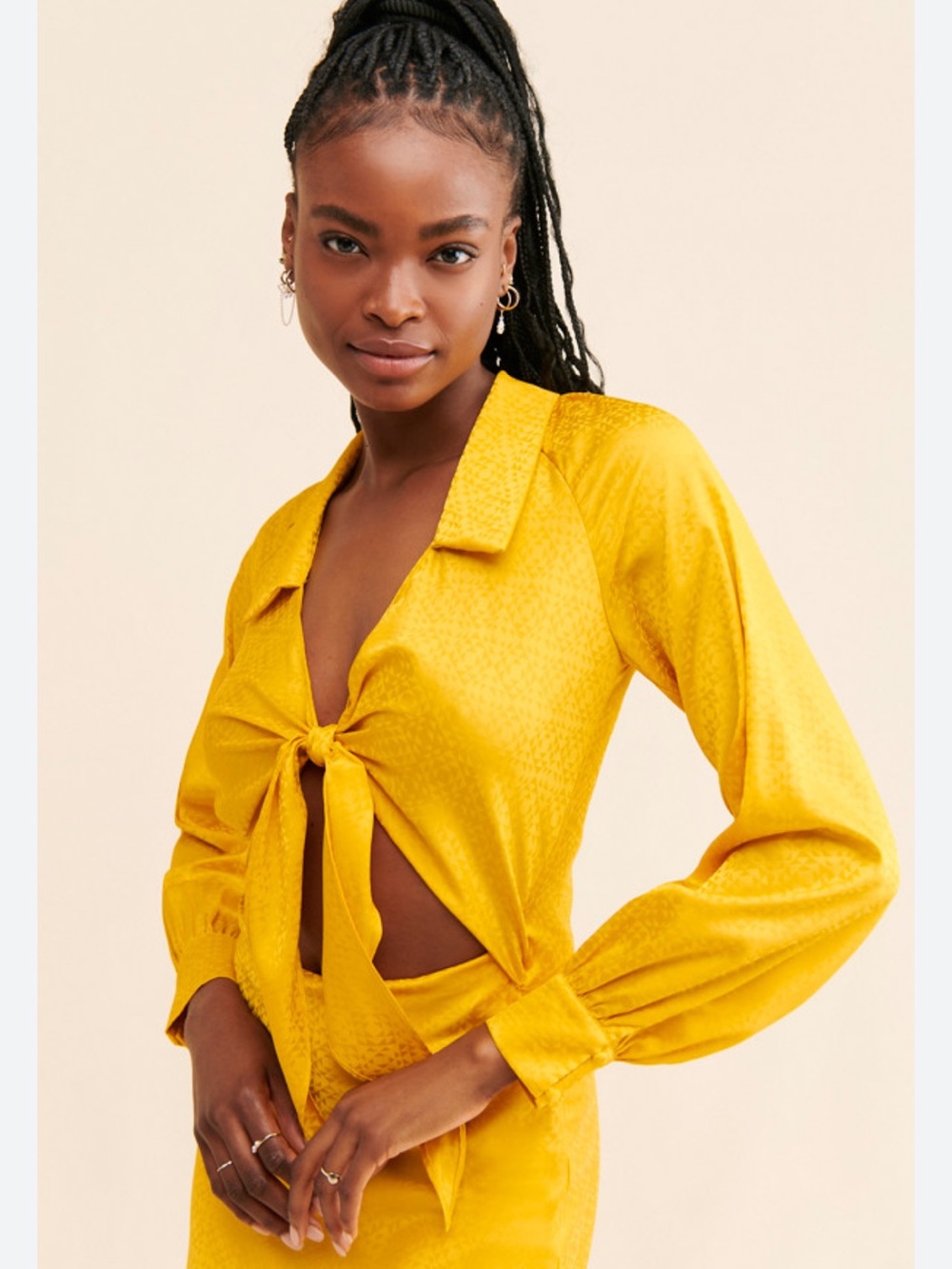 NWT Rare London Anthropologie Textured Golden Yellow Satin Tie-Front Dress